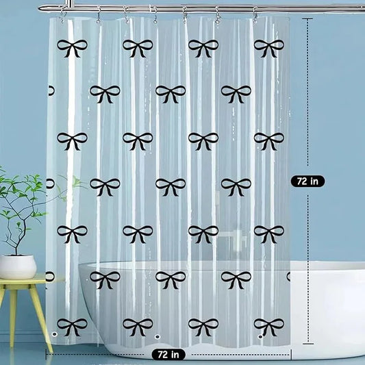 Clear Cute Black Bow Shower Curtain Liner, Plastic Transparent Girly Fancy Shower Curtain, Aesthetic Preppy Shower Curtain Bow Bathroom Decor for Women, 72x72 Shower Curtain Set with Magnets 12 Hooks - ModernBath