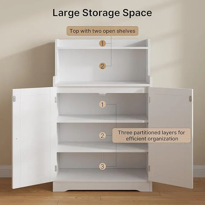 Gizoon 40" H Bathroom Storage Cabinet, Freestanding Organizer with 2 Doors, 2 Adjustable Shelves, Floor Pantry Cabinet for Dining Room, Kitchen, Living Room, Hallway, White - ModernBath