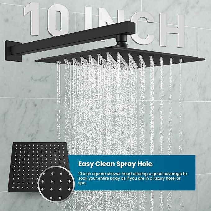 gotonovo Rainfall Bathroom Shower System Rain Shower Head and Handle Set Wall Mounted Shower Complete Combo Solid Brass Pressure Balancing Shower Mixer Valve 10 Inch Matte Black - ModernBath