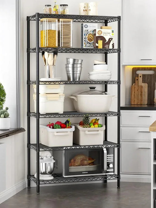6 Tier Adjustable Storage Shelves,Heavy Duty Metal Utility Shelf 1500LBS Capacity Wire Shelving Unit Organizer Rack for Home Kitchen Pantry Room 14" D x 36" W x 72" H Black - ModernBath