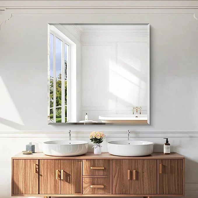 KOCUUY Beveled Mirror, 42x42 Inch Large Frameless Square Bathroom Mirror for Over Sink, Upgraded Shatterproof Beveled Unframed Design Mirror for Bathroom, Bedroom, Hang Horizontal/Vertical - ModernBath