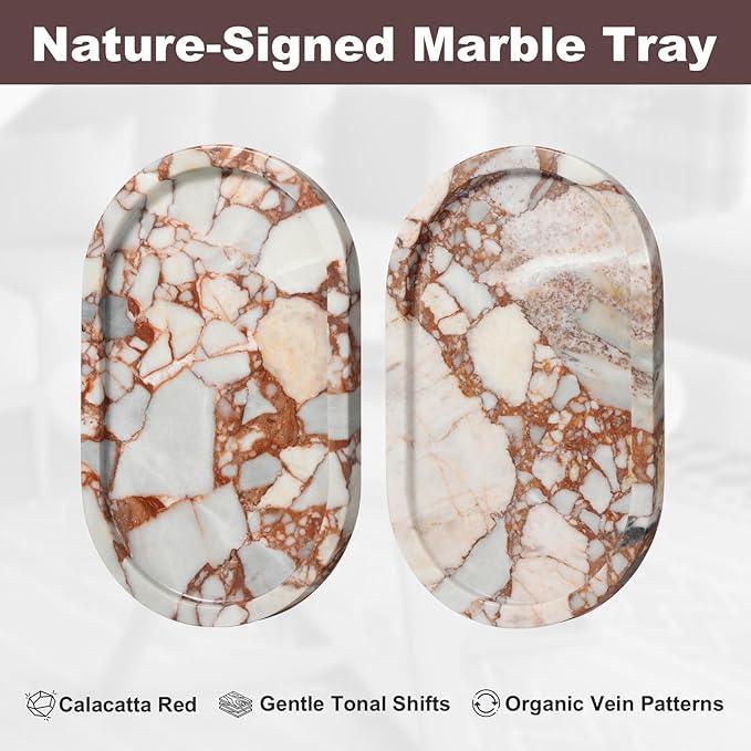 Red Marble Oval Tray 10x6 Inch - Vanity & Bathroom Organizer, Jewelry Dish, Coffee Table Decor - Natural Stone Desktop Catchall - ModernBath