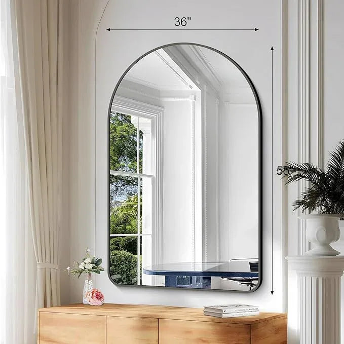 Arched Bathroom Mirror, 55"x36" Black Arched Mirror for Bathroom, Wall Mounted Mirror, Black Vanity Wall Mirror w/Metal Frame for Bedroom, Entryway, Living Room, Hanging or Leaning Against Wall - ModernBath