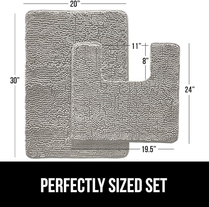 GORILLA GRIP Bathroom Rug Sets, Soft Chenille 2 Piece Area Rugs Set, Toilet Base Mat and 30x20 Carpet, Absorbent Microfiber Washable Mats Dry Quickly, Home Décor and Bath Room Accessories, Light Gray - ModernBath