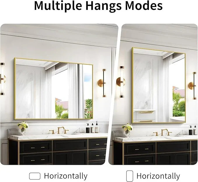 COFENY 36x48inch Bathroom Mirror, Gold Rectangle Mirror with Thin Metal Frame, Large Rectangular Wall Mirrors for Bathroom, Living Room, Hair Salon, Big Farmhouse Mirror Hang Horizontal/Vertical - ModernBath