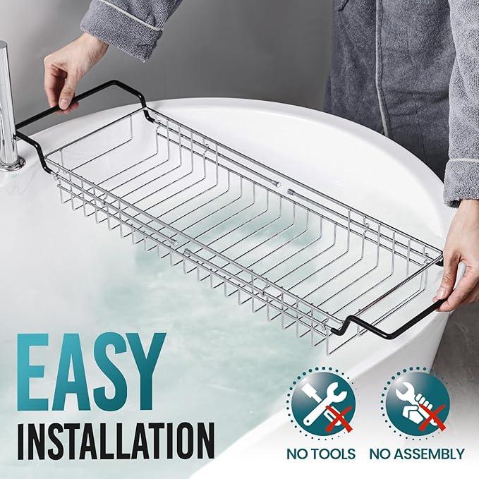 TAILI Bathtub Tray Table for Luxury Bath, Expandable Extra Wide Bthtub Caddy with Reading Holder, 304 Stainless Steel Over The Tub Bath Tray for Bathroom Accessories - ModernBath
