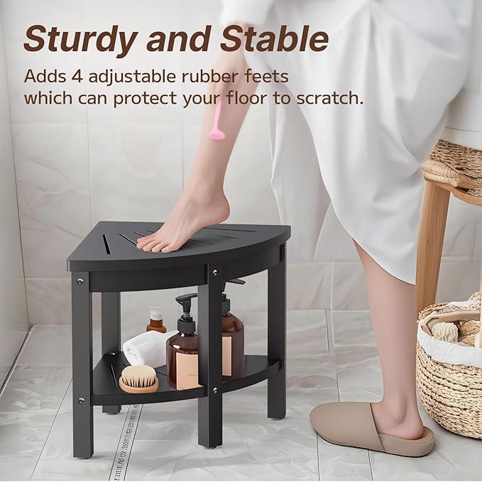 ACUEL Shower Stool for Inside Shower, Corner Shower Stool, Shower Bench Seat with Storage Shelf for Shaving Legs Plastic Spa Bath Step Foot Rest for Bathroom Small Place - ModernBath