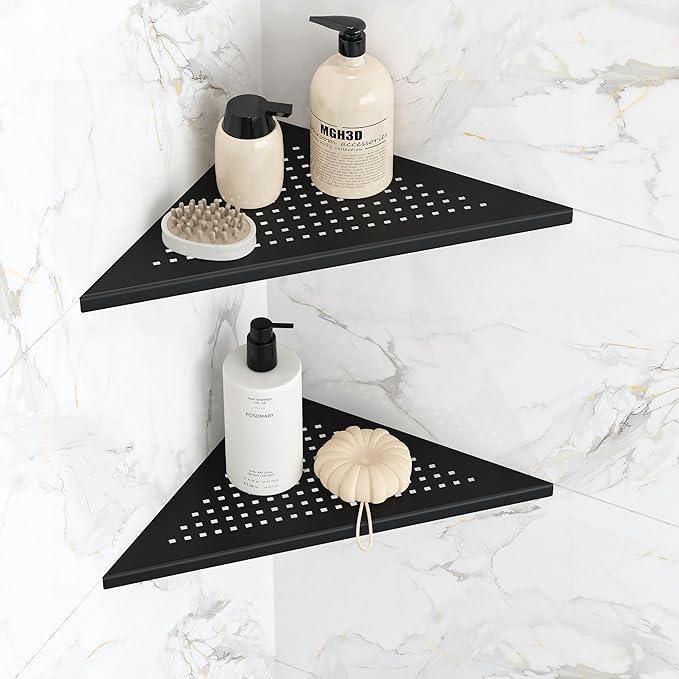Corner Shower Shelves, 10” Recessed Tile Shower Shelf Matte Black, 304 Stainless Steel Grout in Corner Tile Bathroom Shelves, No Drilling, 2 Pack - ModernBath
