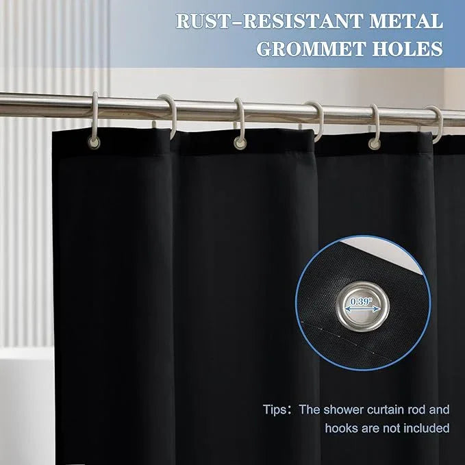 Nasitos Long Fabric Shower Curtain Liners 2 Pack - W72 x H78 - Water Resistant & Lightweight Cloth Shower Curtains for Bath Tub, Soft Hotel Quality, Machine Washable (Black, Magnets Included) - ModernBath