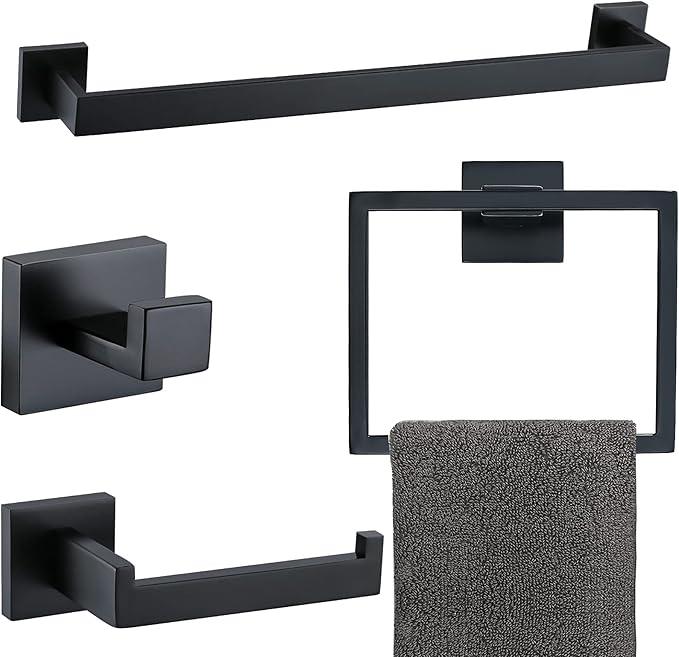 Matte Black Bathroom Accessories Bath Accessories Set Towel Racks for Bathroom Towel Holder Black Bathroom Hardware Set Black Bathroom Towel bar Sets Stainless Steel Bath Accessories kit 23.6 Inch - ModernBath