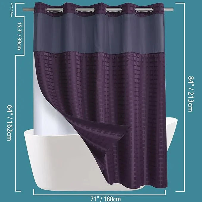 Extra Long No Hook Shower Curtain with Snap in Liner Set, Hotel Luxury Purple Shower Curtains for Bathroom with See Through Top Window, Waterproof, Washable 71W x 84H - ModernBath