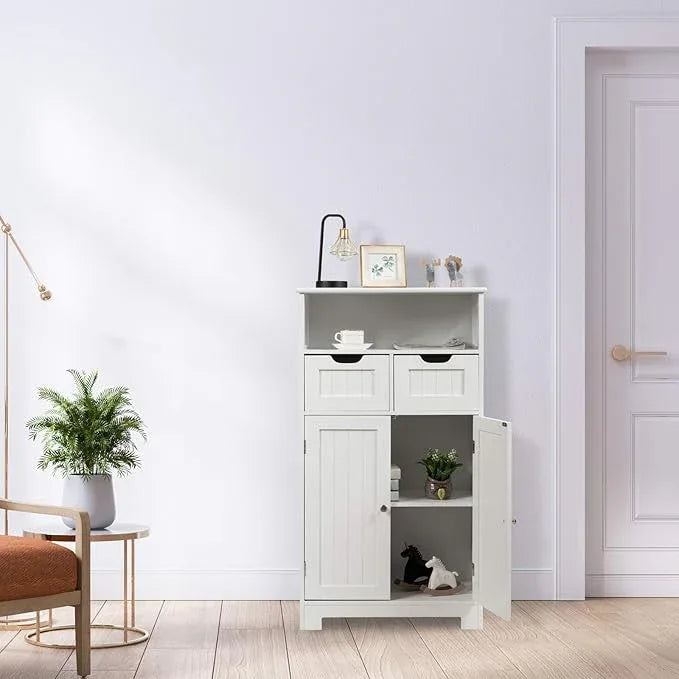 GLACER Multifunctional Floor Cabinet, Bathroom Cabinet with Removable Drawers and Adjustable Shelf for Bathroom, Living Room, Kitchen or Entryway, 24 x 12 x 43 inches (White) - ModernBath