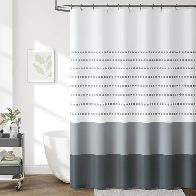 jinchan Grey and White Boho Shower Curtain Color Block Striped Fabric Shower Curtains for Bathroom Ombre Modern Luxury Waterproof with 12 Hooks 70x72 Inches - ModernBath