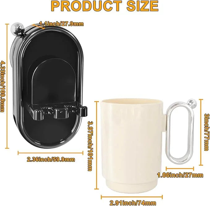 Botsparty Toothbrush Holder Wall Mounted with Toothpaste Holder & Detachable Cup - Removable Suction Cup in Bathroom Sink, Shower - Space Saving, Ventilation Design for Family, Renters - ModernBath