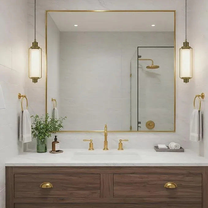 Bonverre 30x30 Inch Brass Bathroom Mirror for Wall, Aluminum Frame Rectangle Rectangular Vanity Mirror, Modern Large for Bedroom, Living Room, Horizontal or Vertical - ModernBath