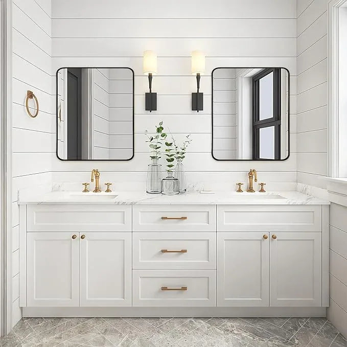 Minuover Black Metal Framed Bathroom Mirror for Wall, Brushed Matte Black Rounded Corner Rectangular Bathroom Vanity Mirror, Anti-Rust, Tempered Glass (30" x 36", Black) - ModernBath