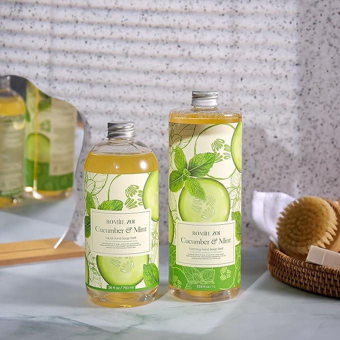 ROMIIE ZOI Liquid Hand Soap Refill, Cucumber & Mint, Gentle & Moisturizing Formula, 750 ML/ 26 FL OZ - ModernBath