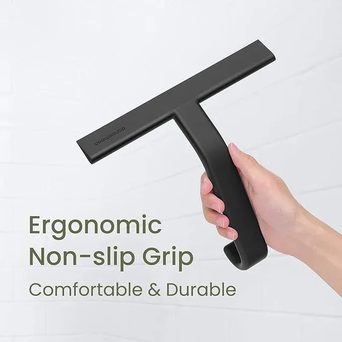dancemoon JustHang Shower Squeegee for Glass Doors, All-One-Piece Silicone with Built-in Hook Design for Easy Hanging and Cleaning, 10 Inch Black - ModernBath