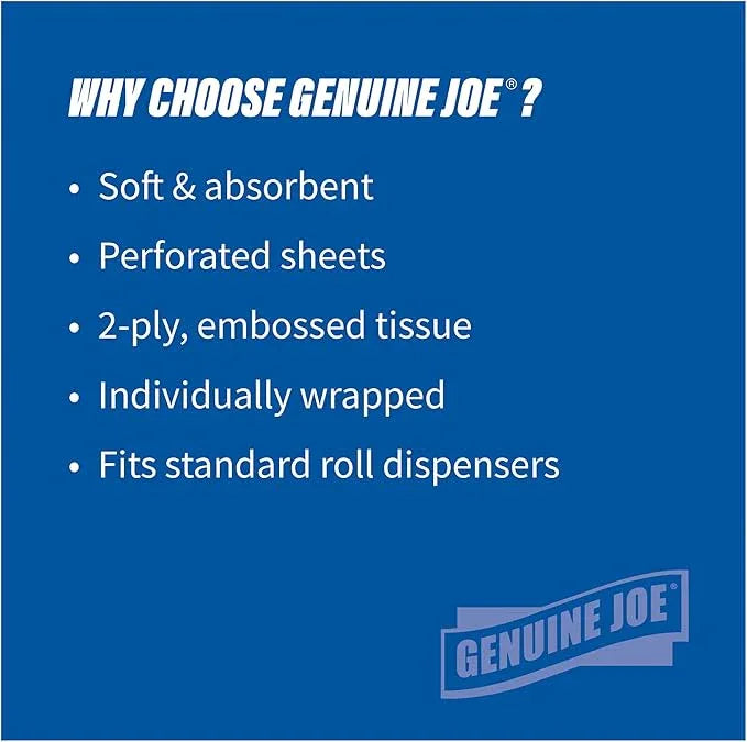 Genuine Joe Standard Bath Tissue, 4" x 4", 2-Ply, 550 Sheets/Roll, 80 Count - ModernBath