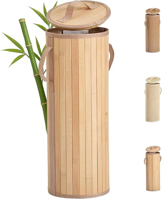 Bamboo Toilet Paper Storage Basket with Lid & Handle - 10L Handwoven Bathroom Organizer for 4 Rolls - Sturdy Stand Holder for Toilet Paper Organization, Natural - ModernBath
