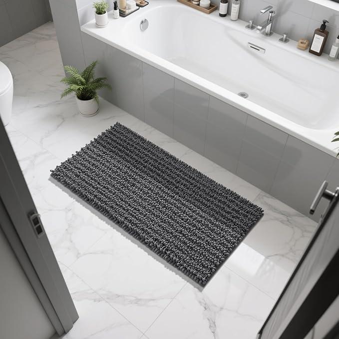 Yimobra Long Bathroom Rugs Non Slip Washable 44x24 Inch - Ultra Soft Absorbent Chenille Bath Mat, Quick Dry Shaggy Floor Carpet for Tub Shower, Dark Gray Home Decor Accessories - ModernBath