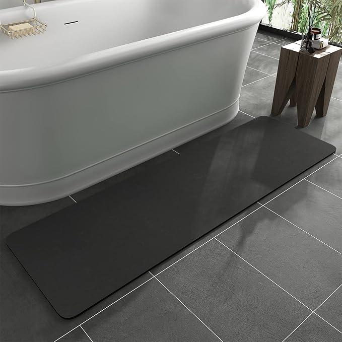 MontVoo -Bath Mat Rug-Rubber Backing Non Slip Quick Dry Absorbent Thin Bathroom Rugs Fit Under Door-Faux Suede Surface Bathroom Floor Mats-Shower Rug for in Front of Bathtub Shower Dark Grey 17"x59" - ModernBath
