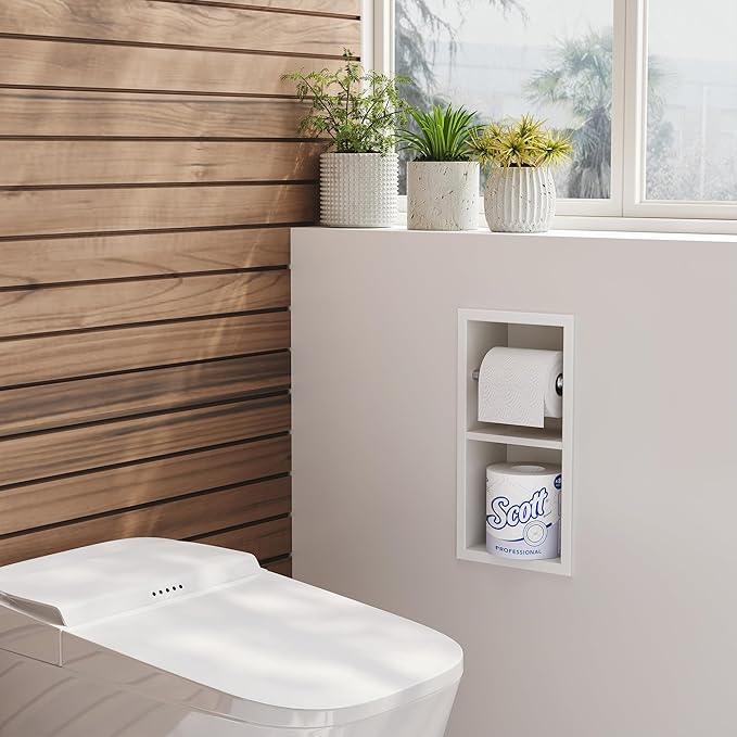 Neodrain White TIissue Holder, Contemporary Hotel Style Pivoting in Wall Toilet Paper Holder, Stainless Steel Recessed Tissue Paper Roll Holder, Double roll - ModernBath