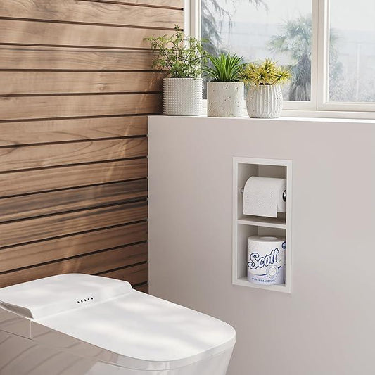 Neodrain White TIissue Holder, Contemporary Hotel Style Pivoting in Wall Toilet Paper Holder, Stainless Steel Recessed Tissue Paper Roll Holder, Double roll - ModernBath