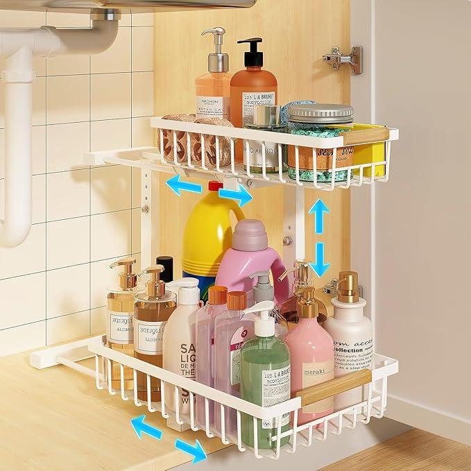 REALINN Under Sink Organizer, Height Adjustable Under Sink Organizers and Storage, 2 Tier Pull Out Drawer Cabinet Storage for Kitchen Bathroom, 1 Pack, White - ModernBath