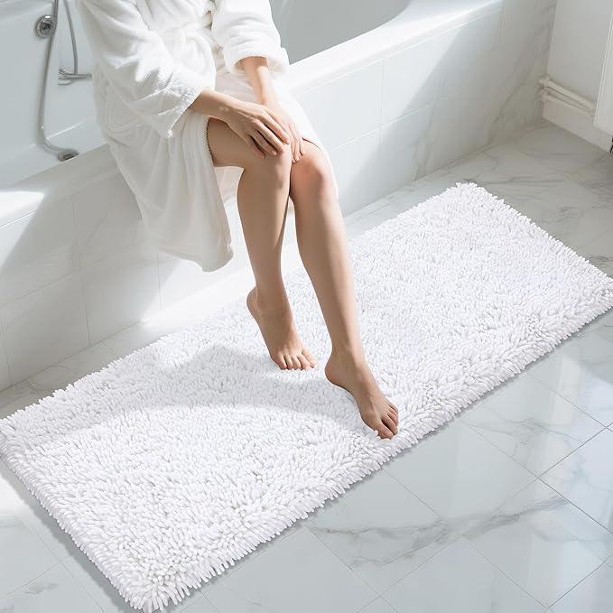 Yimobra Long Bathroom Rugs Runner 60x24 Inch, Extra Thick Soft Absorbent Chenille Bath Mat, Non Slip Machine Washable, Quick Dry Bath Rugs for Bathroom Floor, Tub and Shower, White - ModernBath