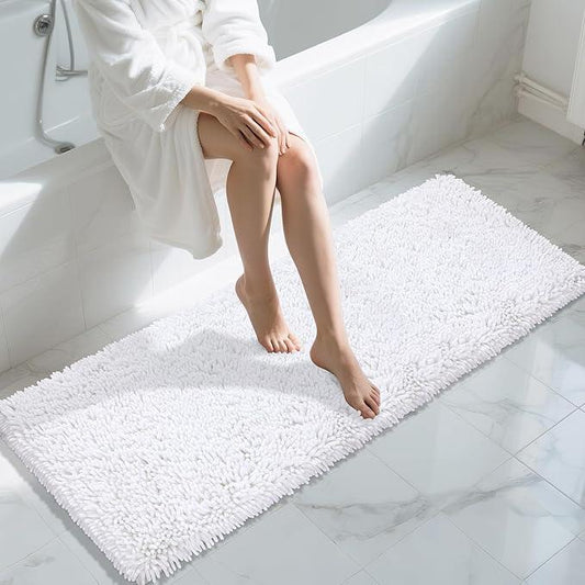 Yimobra Long Bathroom Rugs Runner 60x24 Inch, Extra Thick Soft Absorbent Chenille Bath Mat, Non Slip Machine Washable, Quick Dry Bath Rugs for Bathroom Floor, Tub and Shower, White - ModernBath