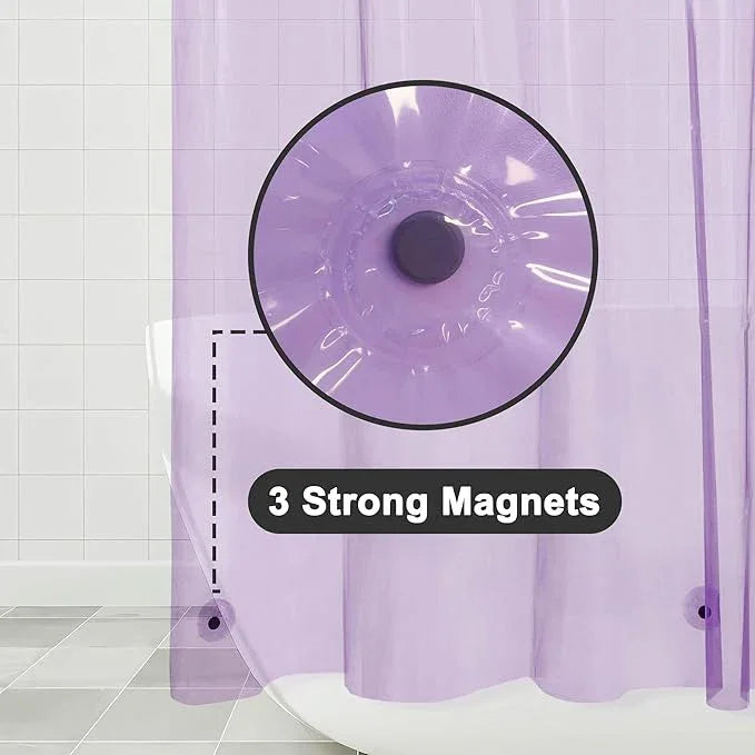 Barossa Design Clear Lavender Stall Shower Curtain Liner 36" W x 72" H - Waterproof Lightweight PEVA Plastic Shower Liner for Small Bathroom, 3 Bottom Magnets & Metal Grommets - Clear Lavender - ModernBath