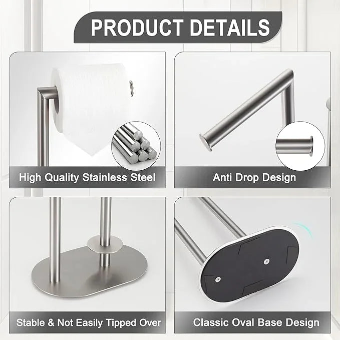 Brushed Nickel Freestanding Toilet Paper Holder with Reserve for Bathroom with Weighted Base, Modern Tissue Roll Holder Stand - ModernBath