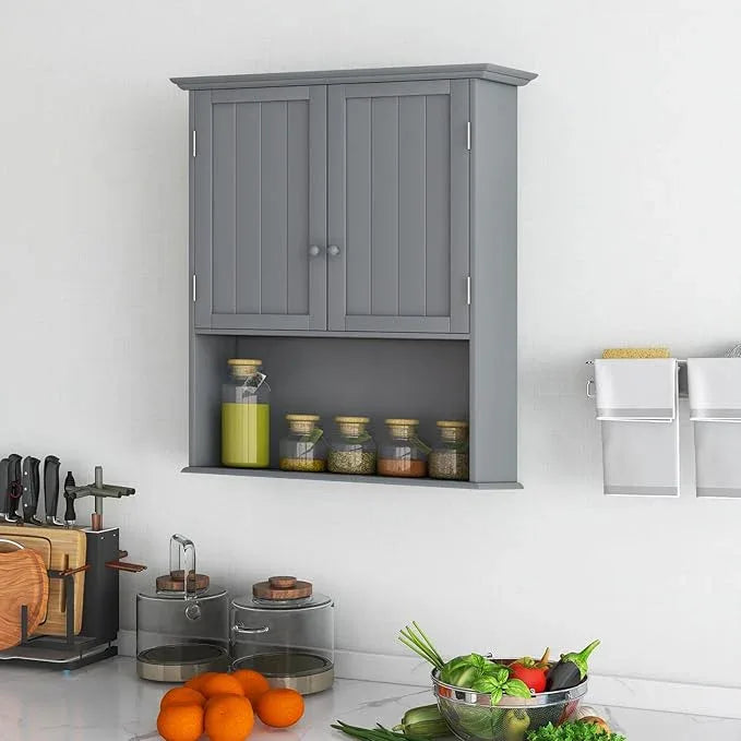 Giantex Medicine Cabinets, Wall Mounted Bathroom Cabinet with Adjustable Shelf, 2-Door, Bathroom Storage Cabinet Over The Toilet, Living Room, Kitchen, Laundry Room, Cupboard (Gray) - ModernBath