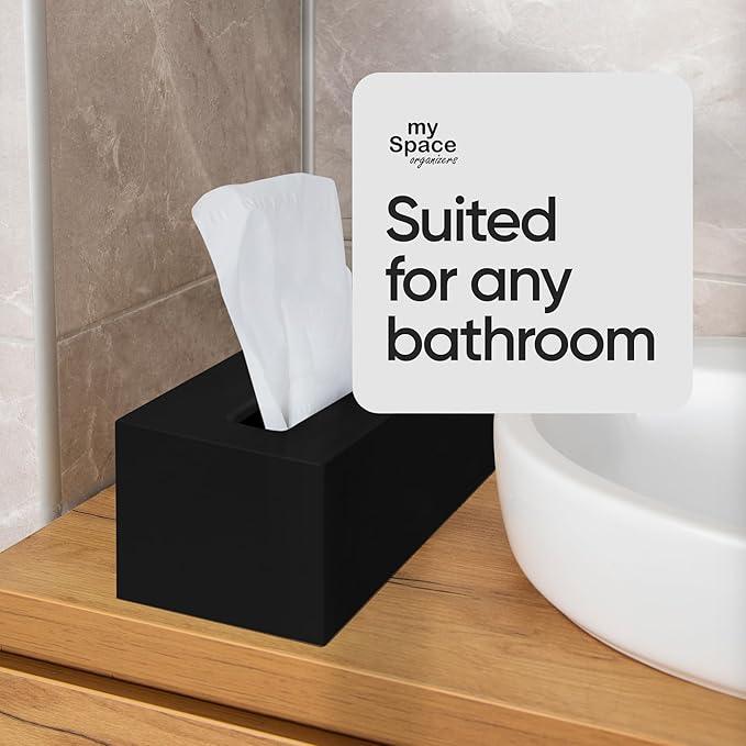 Rectangle Tissue Box Cover | Fits Standard Rectangle Tissue Boxes | Black Tissue Box Holder for Bathroom | Premium Acrylic Tissue Cover - ModernBath