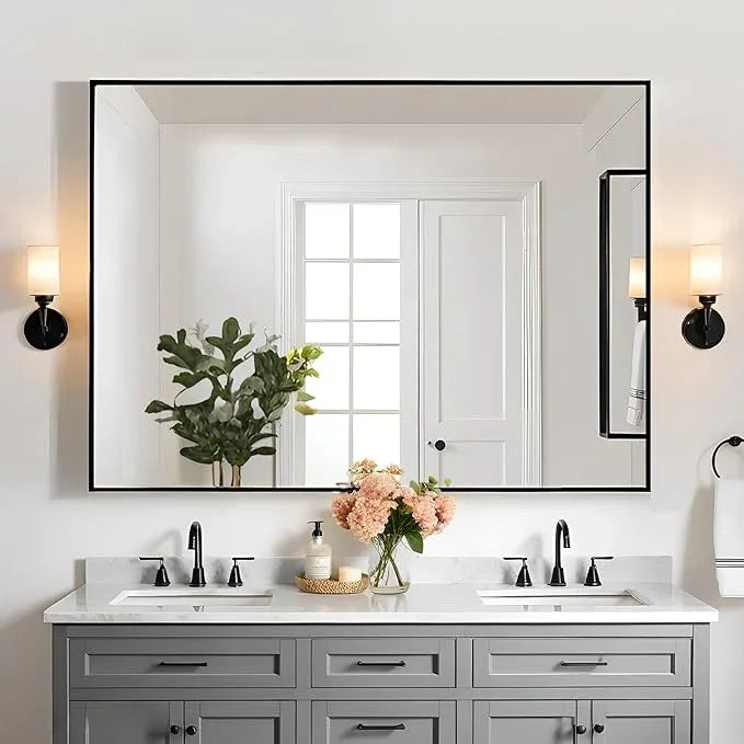 MEETDH Rectangle Bathroom Mirror 30x36 inch, Large Mirror with Black Frame, Rectangular Vanity Mirror 30" X 36", Modern Matte Wall Mounting Mirrors, Hang Horizontal or Vertical - ModernBath