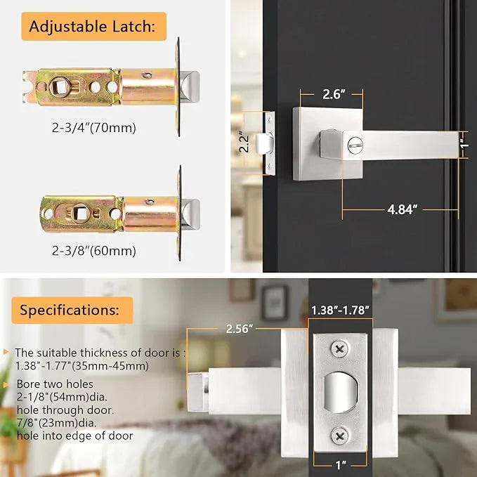 Probrico Interior Brushed Nickel Door Handle, Heavy Duty, Flat Square Privacy Door Handles, Keyless Door Levers Lockset for Bedroom and Bathroom (20 Pack, Modern) - ModernBath