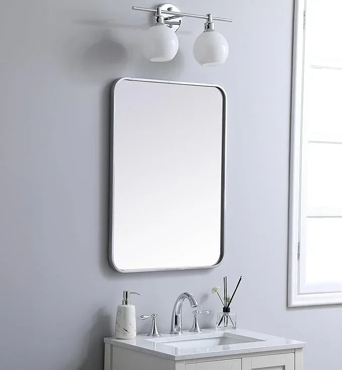 ARS Concepts Aura, Soft Corner Metal Rectangular Mirror 22X30 Inch in, Modern, Silver - ModernBath