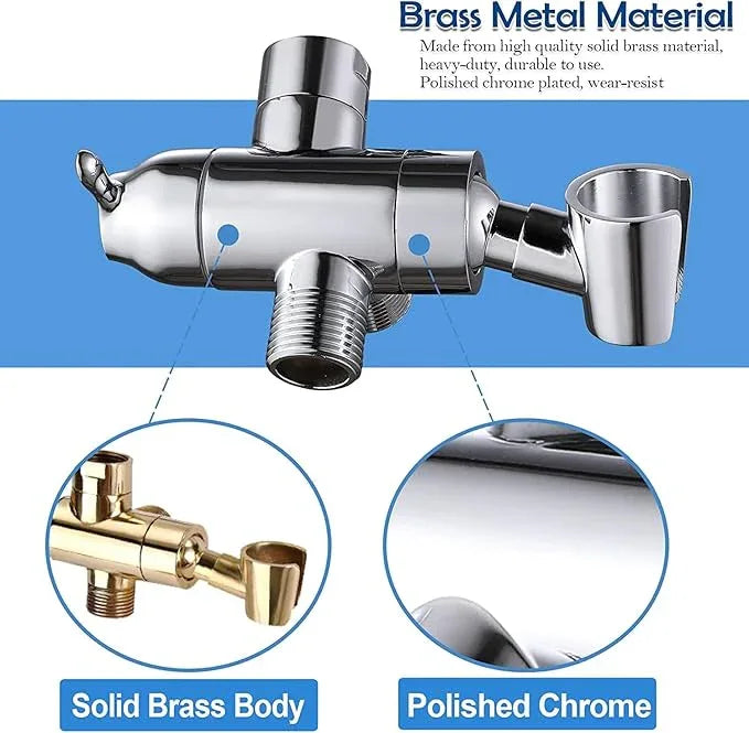 Shower Arm Diverter with Handshower Mount, G1/2 Brass Shower Diverter Valve Bathroom Universal Shower System Replacement for Handheld Shower and Fixed Shower Head(Polished Chrome) - ModernBath