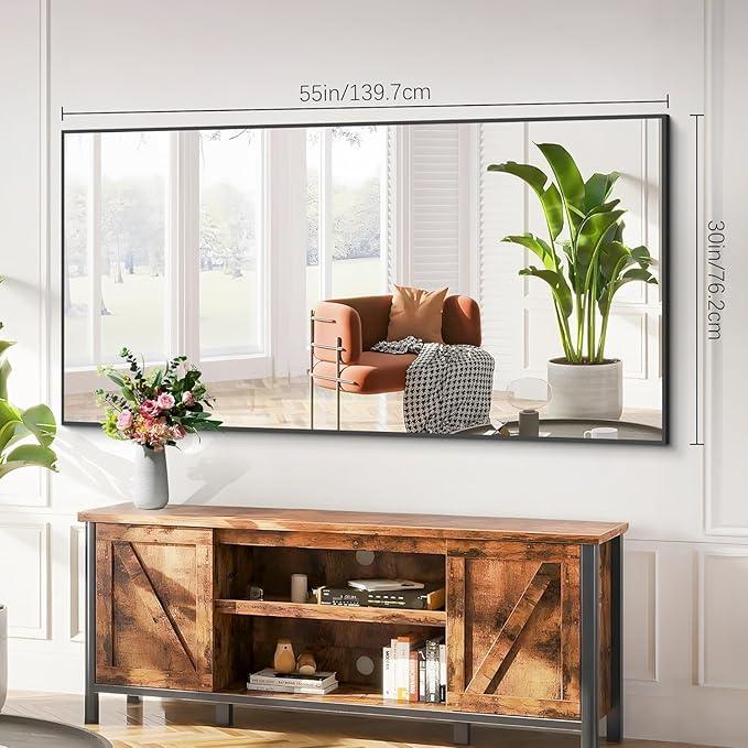 Black Bathroom Mirror for Wall, 55x30 Inch Rectangle Mirrors with Metal Frame, Modern Vanity Wall Mirror Decor for Bathroom Living Room, Entryway Hangs Horizontal or Vertical - ModernBath