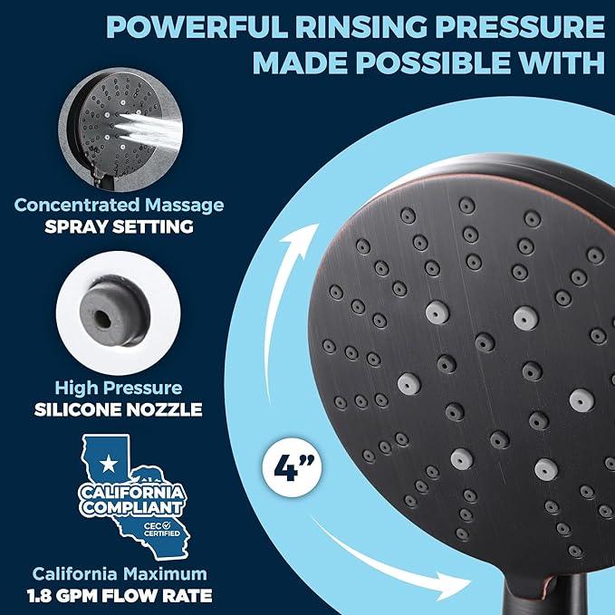 HammerHead Showers® Solid METAL 3-Spray Handheld Shower Head with Long Hose and Holder OIL RUBBED BRONZE - WIDE MASSAGE and MIST Sprays - 1.8 GPM Low Flow Handheld Showerhead -Water Saving Shower Head - ModernBath
