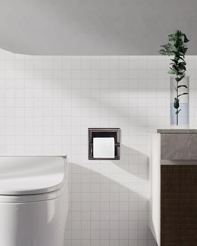 Recessed Oil Rubbed Bronze Toilet Paper Holder, Wall Mounted Heavy Duty Pivoting Toilet Paper Roll Holder with Rear Mounting Bracket in Wall, Easy lnstallation, Stainless Steel ORB - ModernBath