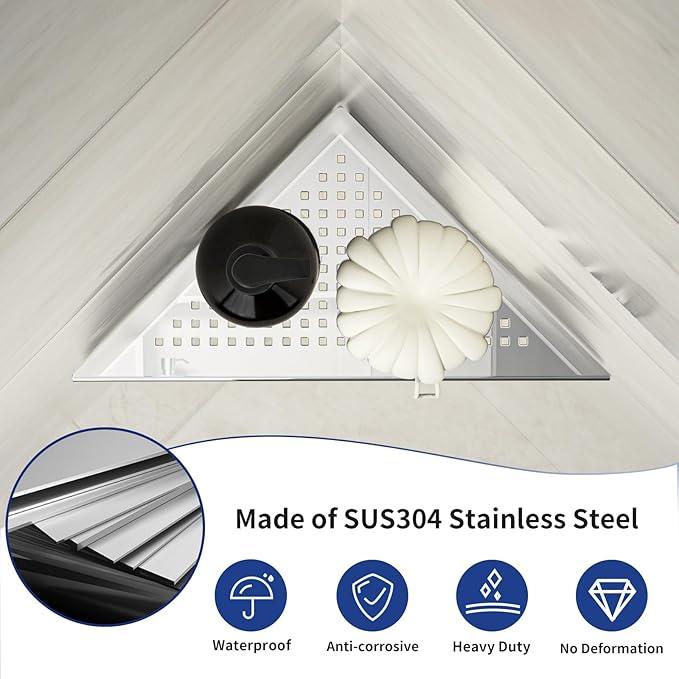 Corner Shower Shelf, 10" Polished 304 Stainless Steel Recessed Shelves for Bathroom, Grout in Shelf Racks for Tiled Wall, 2 Pack - ModernBath