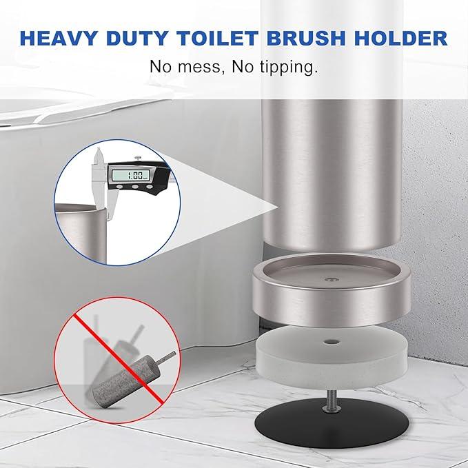 Brushed Nickel Toilet Brush and Holder Set, 304 Stainless Steel Toilet Brush for Bathroom, Heavy Duty Toilet Bowl Brush with Holder, Removable Inner Bowl and Splash Protection, Long Handle - ModernBath