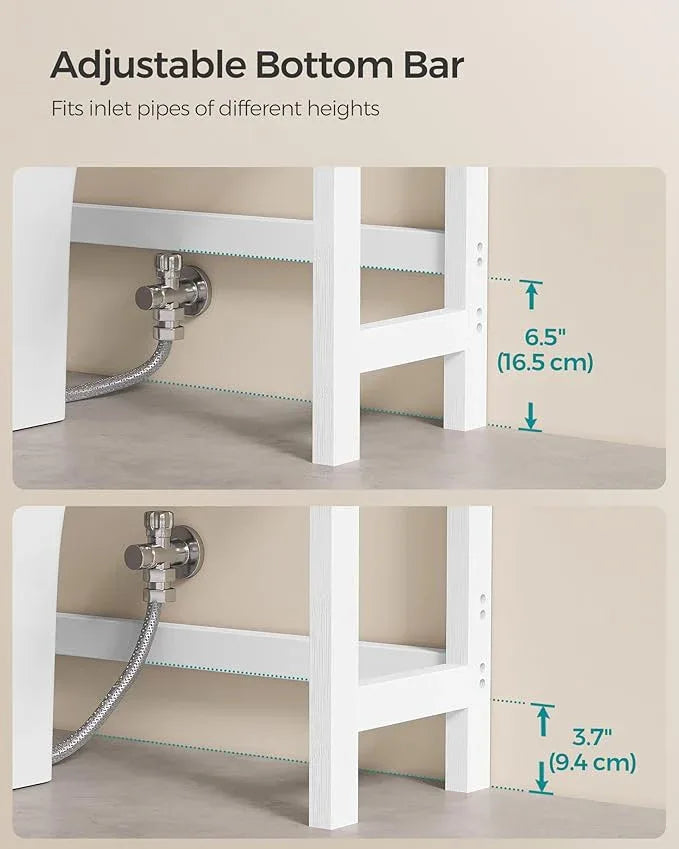 SONGMICS Over The Toilet Storage, 3-Tier Over Toilet Bathroom Organizer with Adjustable Shelf, 10.2 x 24.8 x 66.9 Inches, Space-Saving, Cloud White and Natural Beige UBTS001W02 - ModernBath