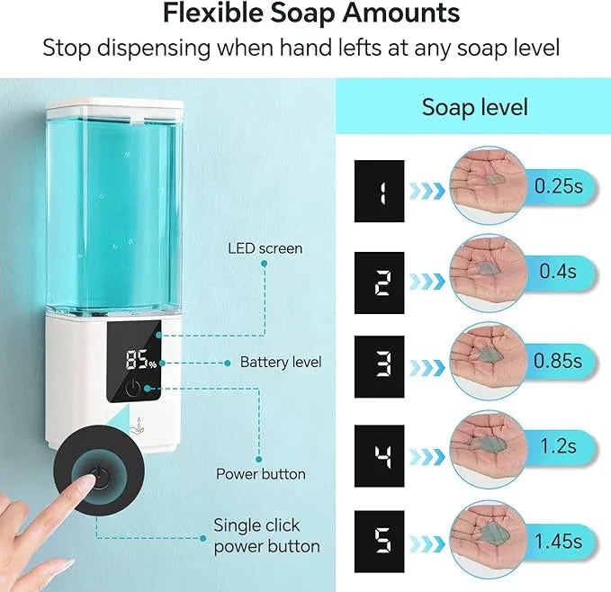 LAOPAO Automatic Soap Dispenser Wall Mount Rechargeable Liquid Soap Pump for Kitchen, Touchless Soap Dispenser for Dish/Hand/Shower Soap, Home & Commercial, 540ml, White - ModernBath