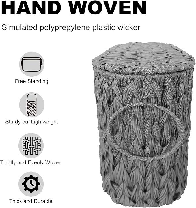 Toilet Paper Storage Basket with Lid,Wicker Toilet Paper Holder Stand,Narrow Decorative Woven Bathroom Basket Organizer,Free Standing Grey - ModernBath