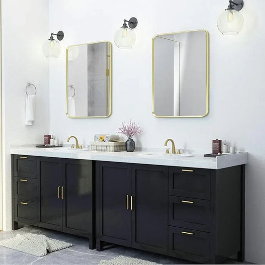 Minuover Gold Framed Bathroom Mirror, Brushed Gold Bathroom Vanity Wall Mirror, Rounded Rectangle Gold Frame Mirror, Tempered Glass, Anti-Rust, Hangs Horizontally or Vertically (24" x 32", Gold) - ModernBath