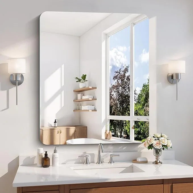 CILIBER Frameless Wall Mirror, 30" x 36" Rectangle Bathroom Mirror Rounded Corner, HD Shatterproof Vanity Mirror with Polished Edge for Over Sink, Bedroom, Entryway, Vertical or Horizontal - ModernBath