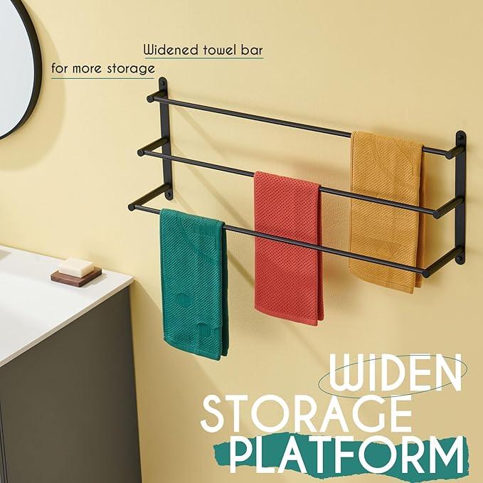 KOKOSIRI Bath Towel Bars Matte Black Bathroom 3-Tiers Ladder 32'' Towel Rails Wall Mounted Towels Shelves Rack Stainless Steel, B5002BK-L32 - ModernBath